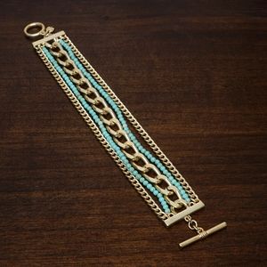 Lucky Brand Multi-String Turquoise Gold Bracelet